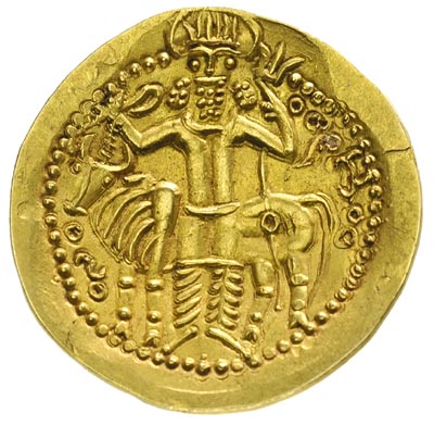 Hormizd II Kushanshah ok. 295-300, dinar ok. 300 ne, Aw: Postać króla, Rw: Shiwa stojący przed bykiem, Fr.48, Mitchiner 1273, złoto 7.81 g