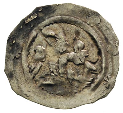 Leopold V 1177-1194, fenig, Krems, Aw: Orzeł kroczący w lewo, w otoku gwiazdki, Rw: Książę na koniu w prawo, wznosi miecz w prawicy, 0.79 g, Koch 26c, HP IV:6