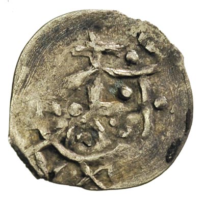 Włodzimierz Olgierdowicz 1377-1395, moneta srebrna, ok. 1390, Kijów, 0.27 g, Ivanauskas 10.11 ?, typ V Kozubowskiego, egzemplarz przebity z Aw. na Rw.