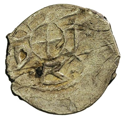 Włodzimierz Olgierdowicz 1377-1395, moneta srebrna, ok. 1390, Kijów, Aw: Krzyż bez kulek, Rw: Tamga, 0.32 g, Ivanavskas 10.11 ?, typ V Kozubowskiego