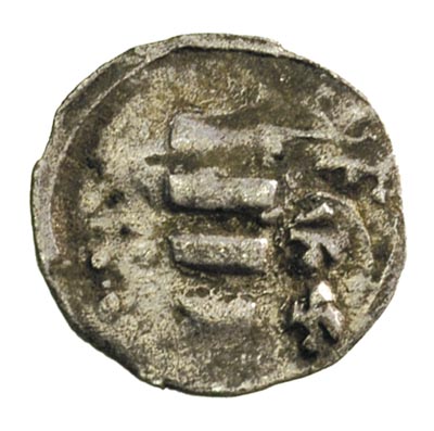 Jadwiga 1386-1399, denar koronny, Aw: Orzeł z głową zwróconą w lewo, Rw: Tarcza herbowa Andegawenów, nad nią litera h, 0.22 g, rzadki
