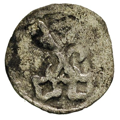Jadwiga 1386-1399, denar poznański, Aw: Orzeł z głową zwróconą w lewo, Rw: Dwa skrzyżowane klucze, 0.14 g, rzadki