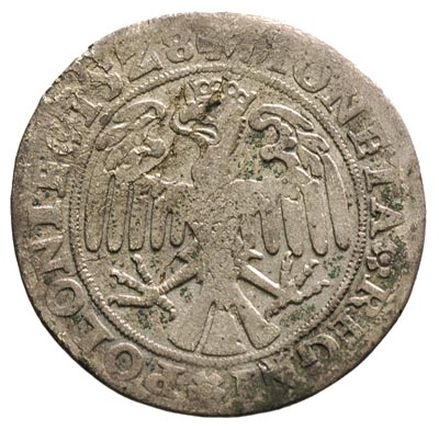 trojak 1528, Kraków, głowa orła w lewo, Iger K.28.2 R5, H-Cz. 285 R3, T. 50, wada blachy, pierwsza moneta koronna, na której pojawił się nowoczesny portret króla, rzadka