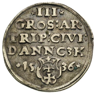 trojak 1536, Gdańsk, na awersie końcówka napisu PRVSSIE, Iger G.36.2.l, patyna