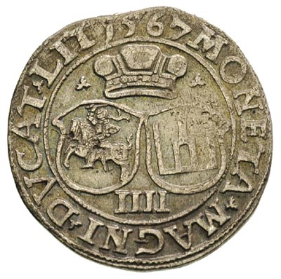 czworak 1567, Wilno, Ivanauskas 664:96, pod popiersiem króla punca kolekcjonerska Xawerego Segno, egzemplarz z 26. aukcji WCN, końcówka blachy