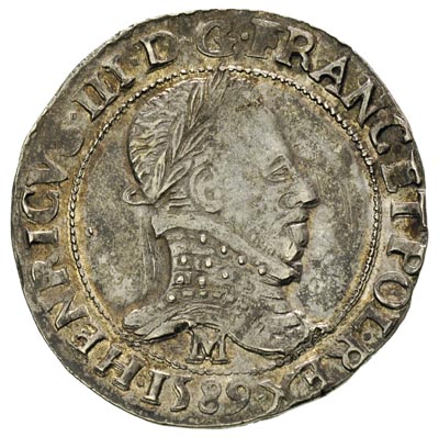 1/2 franka 1589 M, Toulouse, Duplessy 1131, bardzo ładny egzemplarz z pięknym popiersiem króla