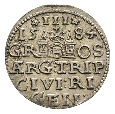 trojak 1584, Ryga, awers Iger R.84.1.d, rewers R.84.1.c, Gerbaszewski 20, bardzo ładny