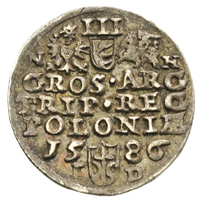 trojak 1586, Olkusz, litery N-H obok Orła i Pogoni, Iger O.86.1.a, patyna