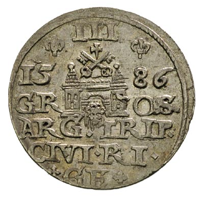 trojak 1586, Ryga, odmiana z małą głową króla, Iger R.86.2.d, Gerbaszewski 1, ładny egzemplarz