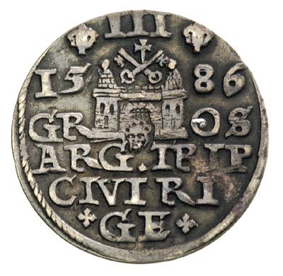 trojak 1586, Ryga, odmiana z dużą głową króla, I