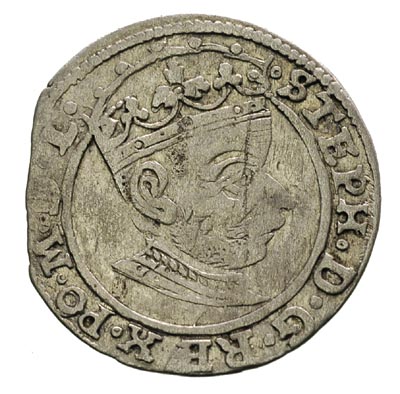 grosz 1581, Ryga, Aw: Popiersie króla, Rw: Dwie 