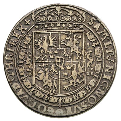 talar 1628, Bydgoszcz, odmiana z herbem podskarbiego pod popiersiem króla, 27.86 g, Dav. 4315, patyna