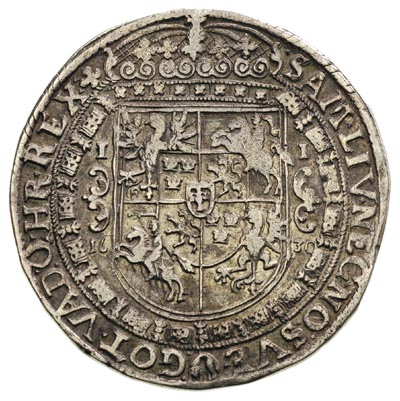 talar 1630, Bydgoszcz, szerokie popiersie i bardzo ładny portret króla, na końcu napisu mała gwiazdka, 28.56 g, Dav. 4316, T.6, patyna