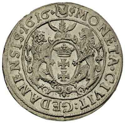 ort 1616, Gdańsk, PRVS : i mała rozetka na końcu napisu, który wchodzi nad koronę