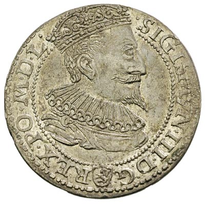 szóstak 1596, Malbork, obwódka zewnętrzna dotyka wierzchołka korony, a obwódka wewnętrzna dotyka dolnej krawędzi korony