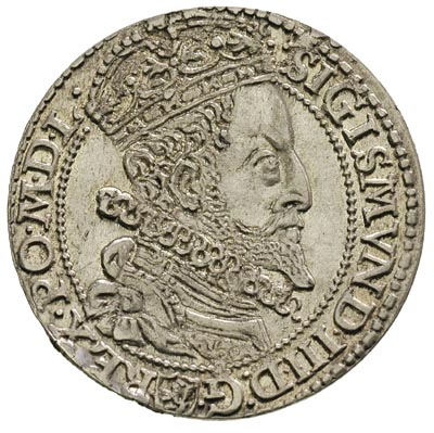 szóstak 1599, Malbork, duża głowa króla, wada blachy, rzadki