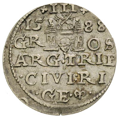 trojak 1588, Ryga, małe popiersie króla, Iger R.88.1.a, Gerbaszewski 2, rzadki