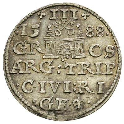 trojak 1588, Ryga, małe popiersie króla, Iger R.88.1.a, Gerbaszewski 10, rzadki