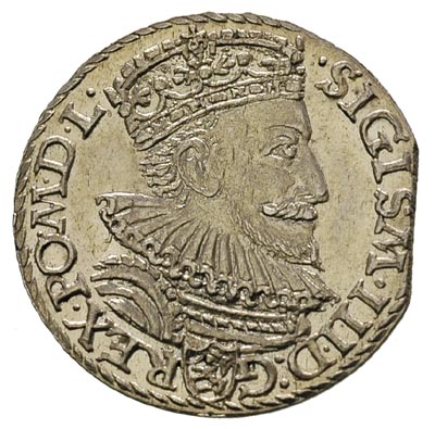 trojak 1592, Malbork, M.92.1.b, krążek monety wycięty z krawędzi blachy, ale wyśmienity stan zachowania