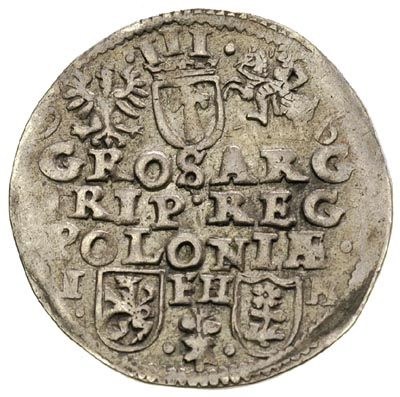 trojak 1596, Poznań, data rozdzielona po bokach Orła i Pogoni, Iger P.96.9.c R3, rzadki, delikatna patyna