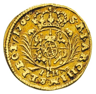 ćwierćdukat 1700, Lipsk, złoto 0.87 g, Merseb. 1428, Fr. 2785, moneta z 19. aukcji WCN, rzadka, stara patyna