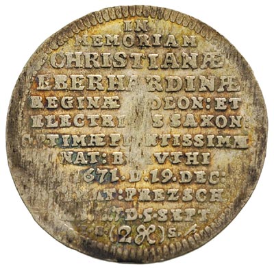 dwugrosz okolicznościowy 1727, Drezno, Aw: Napis, Rw: Cyprys, wybity dla upamiętnienia śmierci małżonki króla Krystyny Eberhardyny, moneta z 14. aukcji WCN, ładna patyna