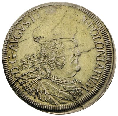 dwuzłotówka (2 guldeny) 1760, Gdańsk, 15.56 g, H-Cz. 2936 R3, T.25, nowe bicie, moneta wybita w XIX wieku popękanym stemplem, ładnie zachowana z patyną w zielonkawym odcieniu, rzadka