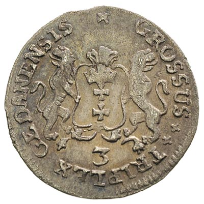 trojak 1758, Gdańsk, Iger G.58.1.a R, Merseb. 1803, ładna stara patyna