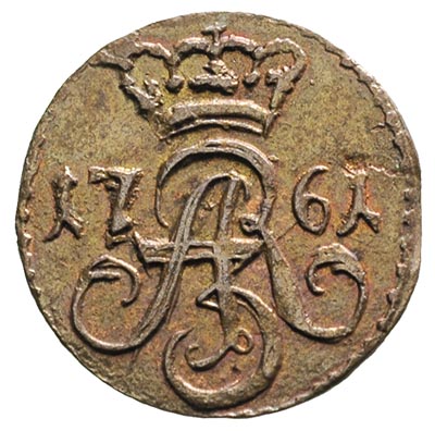 szeląg 1761, Toruń, Merseb. 1822, moneta z 21. aukcji WCN, ładnie zachowany egzemplarz, patyna
