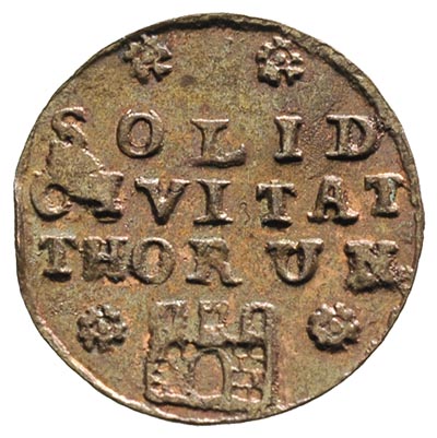 szeląg 1761, Toruń, Merseb. 1822, moneta z 21. aukcji WCN, ładnie zachowany egzemplarz, patyna