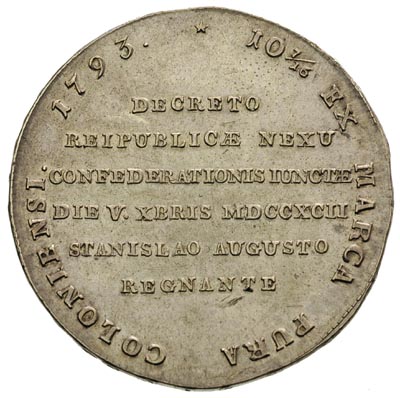 talar historyczny targowicki 1793, Warszawa, 27.53 g, Plage 410, Dav. 1622, ładnie zachowana efektowna moneta
