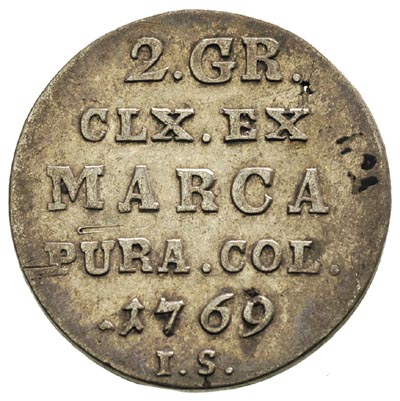2 grosze srebrne (półzłotek) 1769, Warszawa, wieniec z drobnych gałązek i liści, Plage 251, patyna