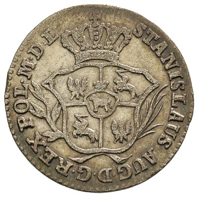 2 grosze srebrne (półzłotek) 1774, Warszawa, Plage 260, rysy na rewersie, patyna