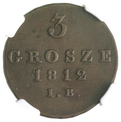 3 grosze 1812, Warszawa, Plage 89, Iger KW.12.1.a, moneta w pudełku NGC z certyfikatem XF 45, patyna