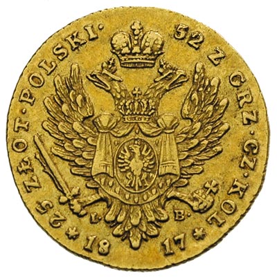 25 złotych 1817, Warszawa, złoto 4.88 g, Plage 11, Bitkin 812 R, Fr. 11, minimalne rysy na awersie, patyna