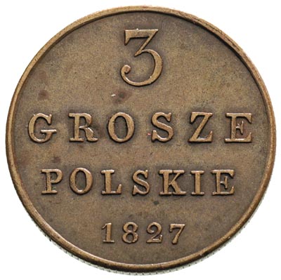 3 grosze 1827, Warszawa, Plage 168, Iger KK.27.3.a, bardzo ładne, patyna