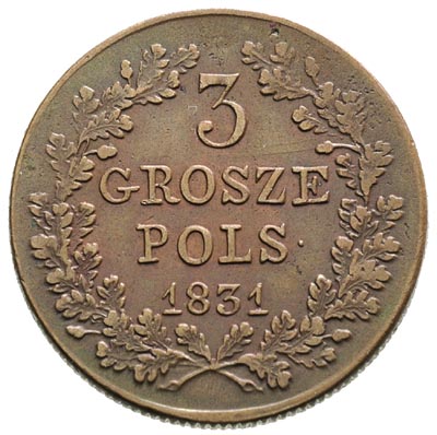 3 grosze 1831, Warszawa, łapy orła proste, Plage 282, Iger PL.31.1.a