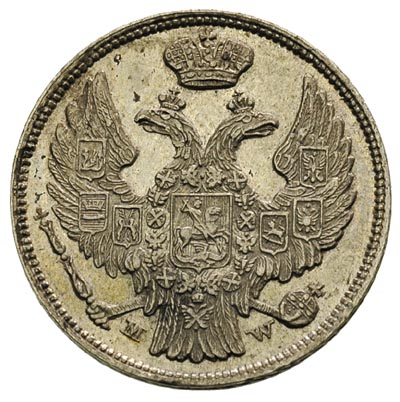 15 kopiejek = 1 złoty 1837, Warszawa, duże cyfry daty, Plage 408, Bitkin 1170, piękne, patyna