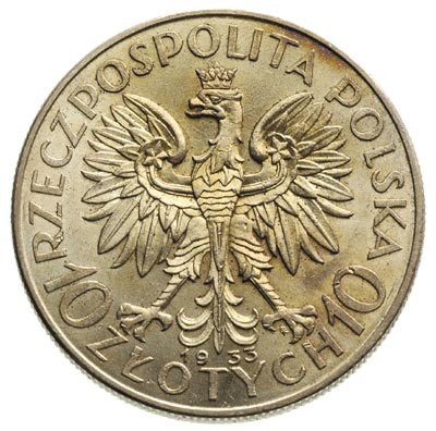 10 złotych 1933, Warszawa, Głowa kobiety, Parchimowicz 120.c, wyśmienite, patyna