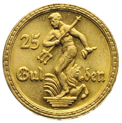 25 guldenów 1930, Berlin, Posąg Neptuna, złoto 7.97 g, Parchimowicz 71, ładna i rzadka