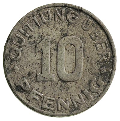 10 fenigów 1942, Łódź, magnez-aluminium, Parchimowicz 13, bardzo rzadkie i ładnie zachowane