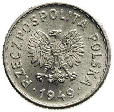 1 złoty 1949, Warszawa, aluminium, Parchimowicz 212.b, bardzo ładny egzemplarz