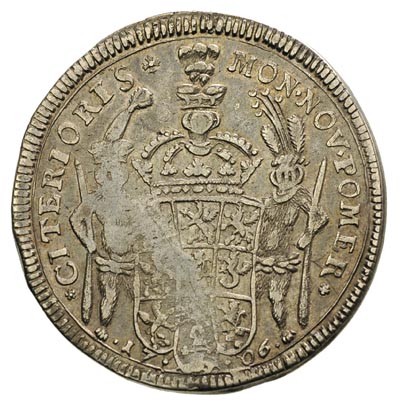 2/3 talara (gulden) 1706, Szczecin, litery IM pod popiersiem, małe cyfry daty, Ahlström 227, Dav. 770