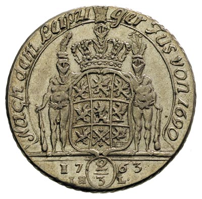 2/3 talara (gulden) 1763, Stralsund, odmiana napisu DEM, Ahlström 240.a, Dav. 772, bardzo ładnie zachowane