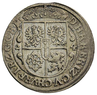 ort 1624, Królewiec, znak menniczy na awersie, rzadsza odmiana z literą S na piersi Orła, Neumann 10.103, lekko niedobity