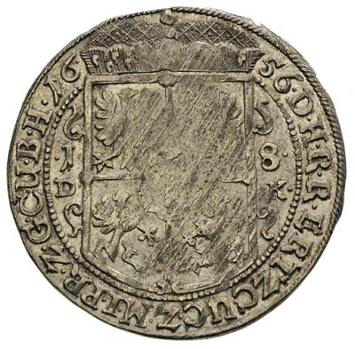 ort 1656, Królewiec, odmiana z literami D-K, Schrötter 1579, Neumann 11.113, justowany, ale bardzo ładne lustro mennicze, rzadki