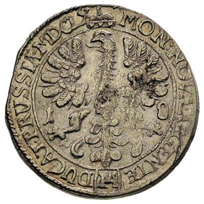 ort 1660, Królewiec, Schrötter 1598, Neumann 11.114.a, lekko justowany, wybity z końcówki blachy, ładny i rzadki egzemplarz, patyna