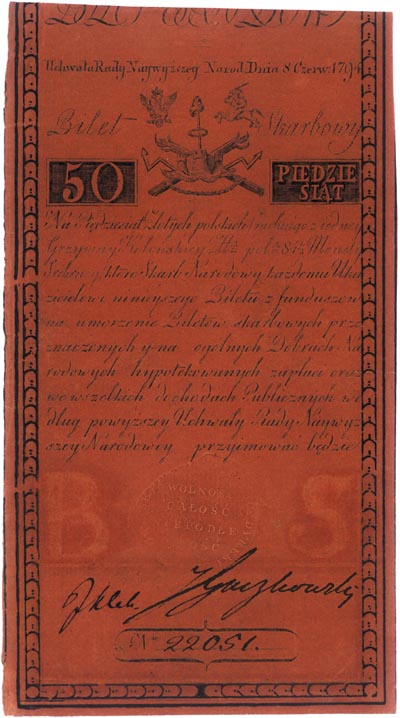 50 złotych 8.06.1794, seria A, Miłczak A4, Lucow 29 (R3), ładnie zachowane