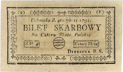 4 złote polskie 4.09.1794, seria 2-F, Miłczak A1