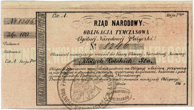 obligacja tymczasowa na 100 złotych 186. , Lucow 210 (R2), Moczydłowski S4, pięknie zachowana